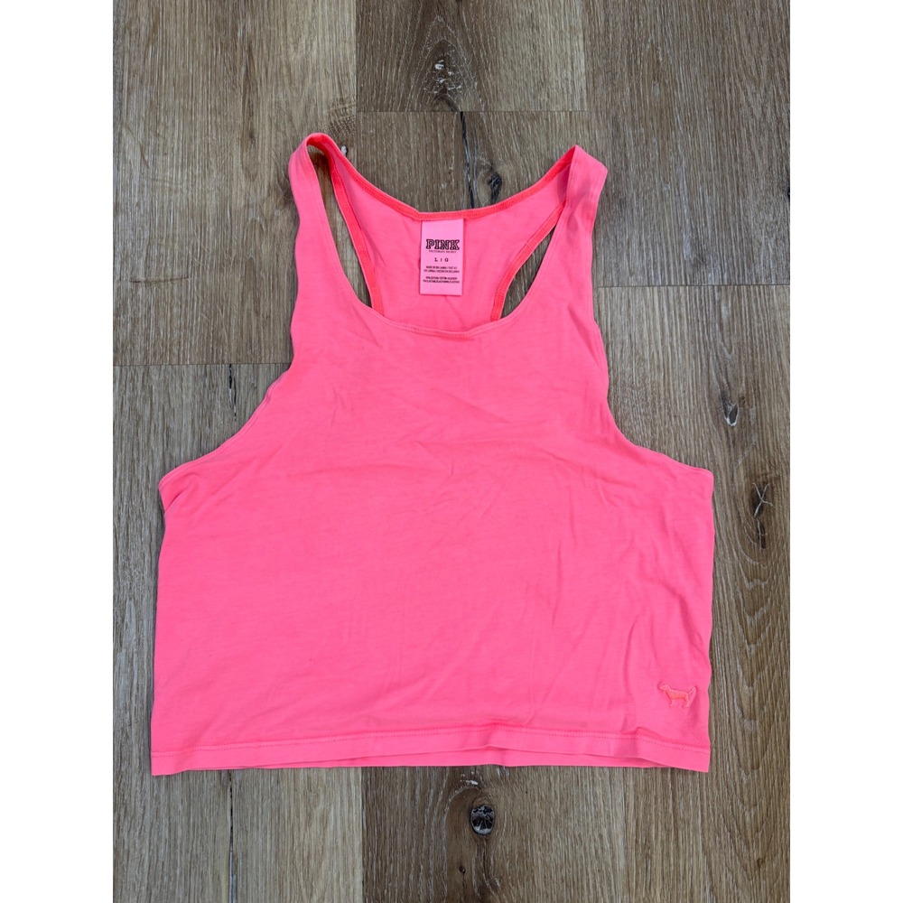Victoria's Secret PINK Neon Pink Racerback Crop Tank‎ Top Large High Neck